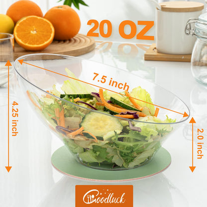 Goodluck Disposable 20 OZ Angled Clear Plastic Serving Bowls for Salad & Fruit