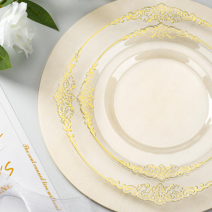 Goodluck 350PCS Disposable Clear with Gold Rim Plastic Dinnerware Sets for 50 Guests