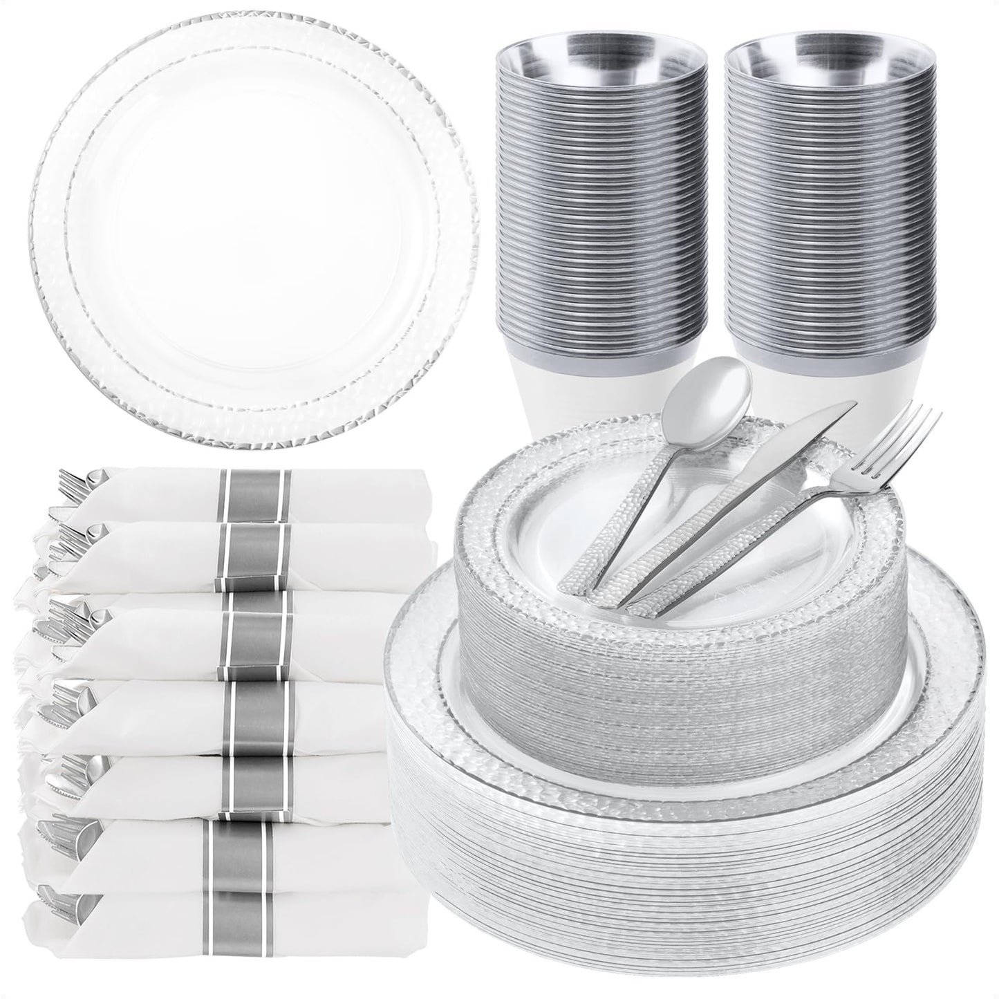 Goodluck 350PCS Disposable Clear Plastic Dinnerware Set for 50 Guests