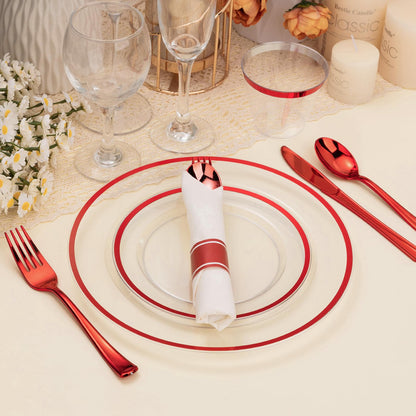 Goodluck Disposable Clear with Red Rim Plastic Dinnerware Set