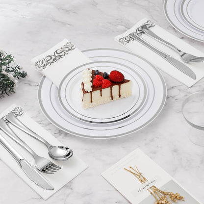 Goodluck 700-Piece Disposable Silver Plastic Dinnerware Set for 100 Guests
