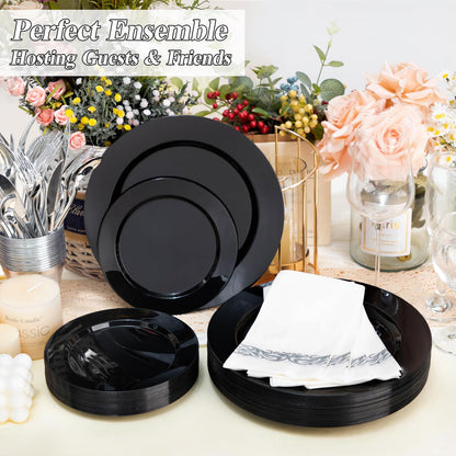 Goodluck Disposable Black Plastic Plates Set