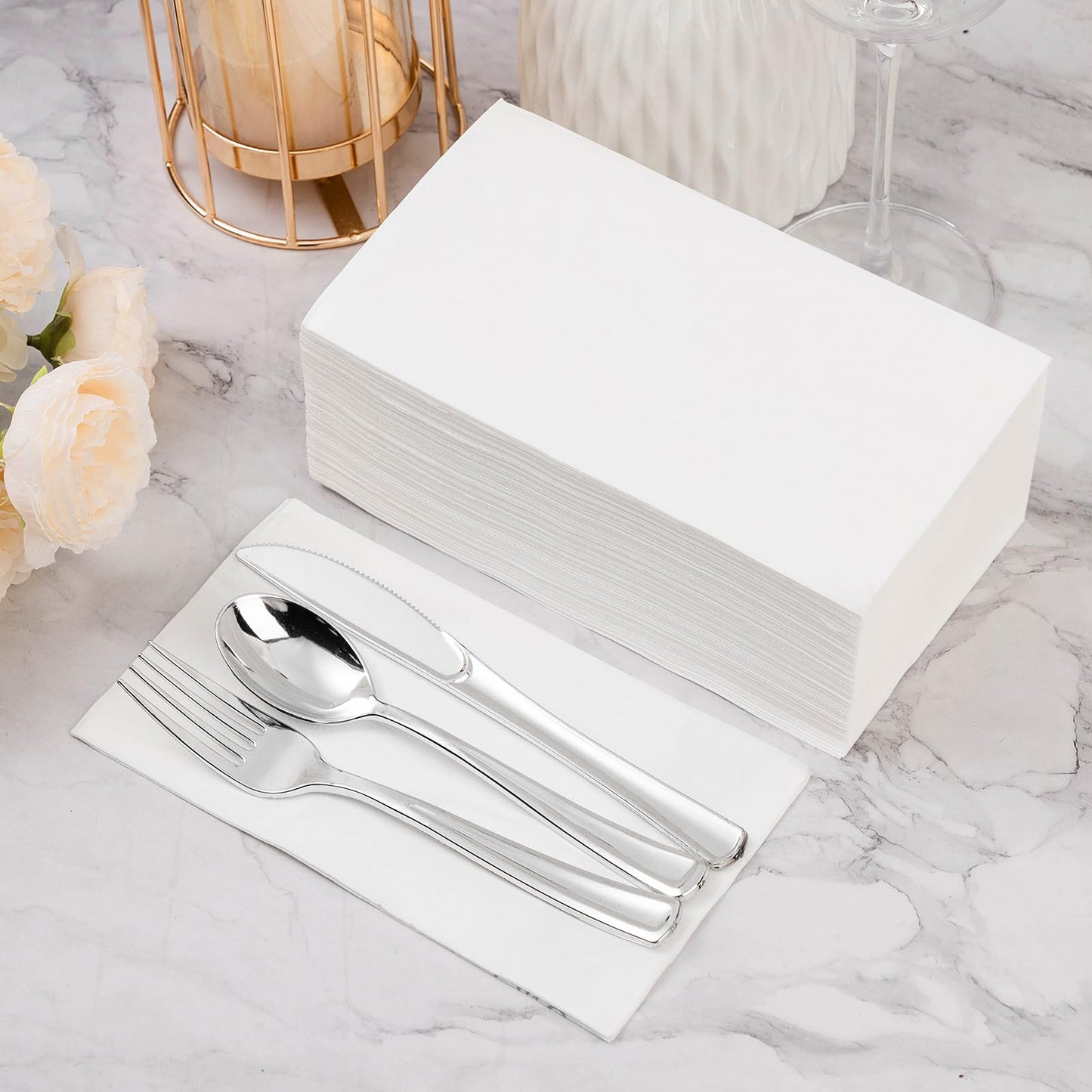 Goodluck 3-Ply White Disposable Hand Towels Soft Dinner Napkins Perfect for Kitchen, Dinner, Party, Wedding, or Event