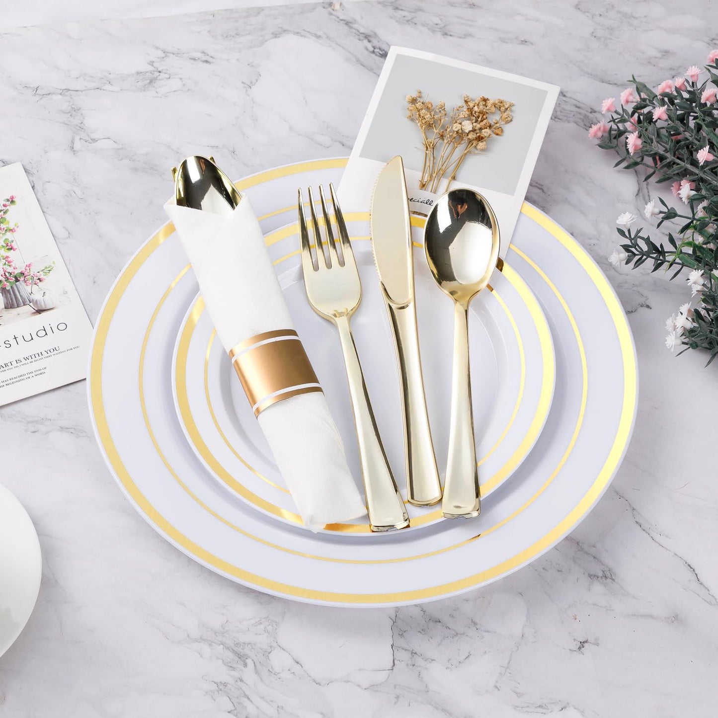 Goodluck 100 Pack Pre-Rolled Gold Plastic Silverware Set