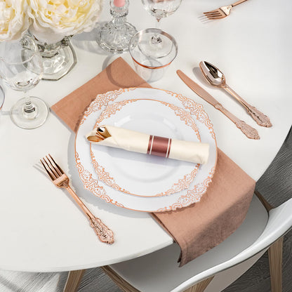 Goodluck 350PCS Disposable Rose Gold Plastic Dinnerware Sets for 50 Guests