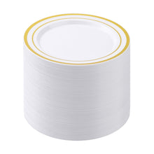 Goodluck 10.25 Inch White with Double Gold Rim Plastic Plates for Party