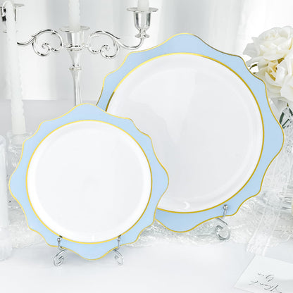 Goodluck 100- Piece Disposable Scalloped White with Blue Rim Plates for 50 Guests