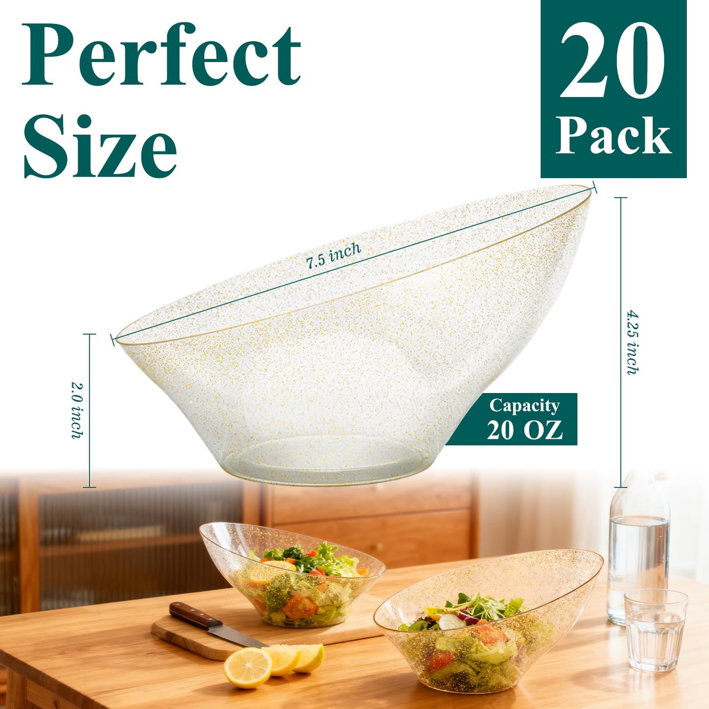 Disposable 20 OZ Angled Plastic Serving Bowls for Salad & Fruit