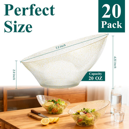 Disposable 20 OZ Angled Plastic Serving Bowls for Salad & Fruit