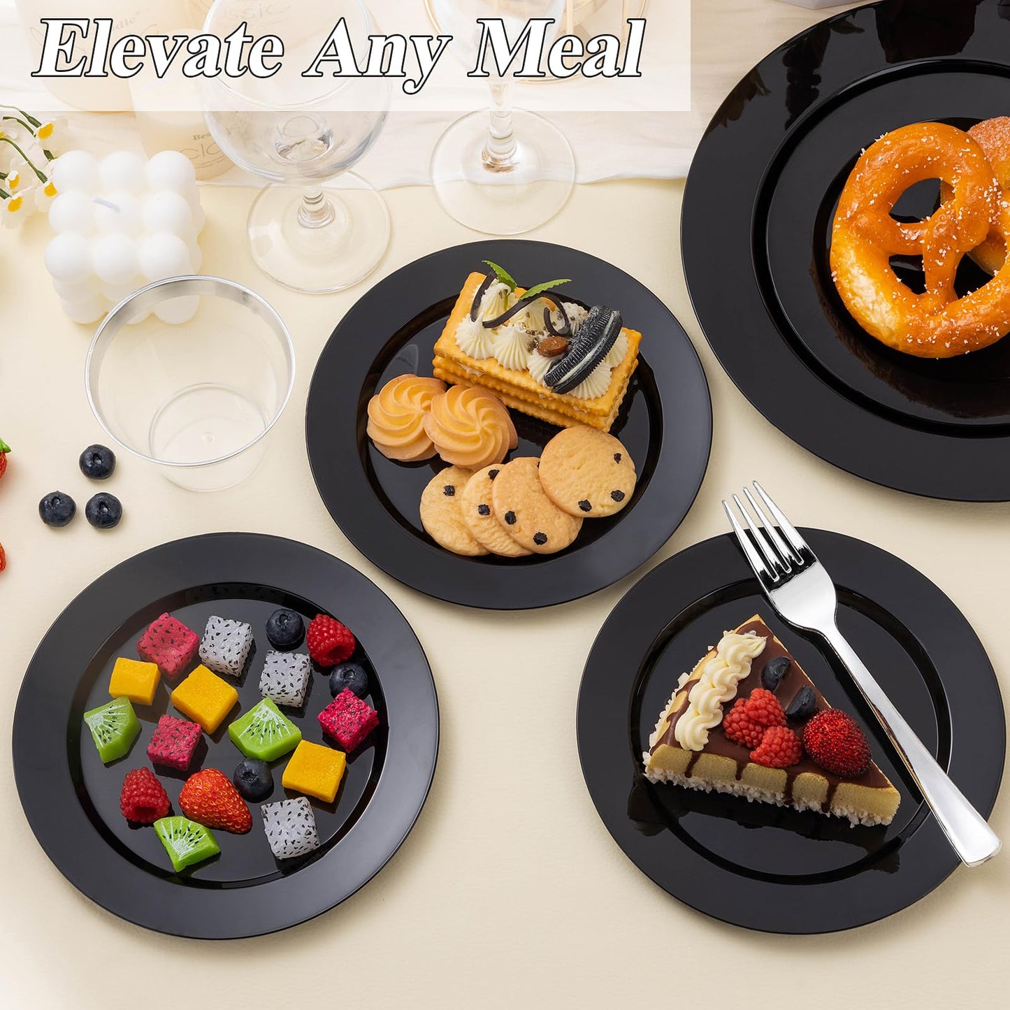 Goodluck Disposable Black Plastic Plates Set
