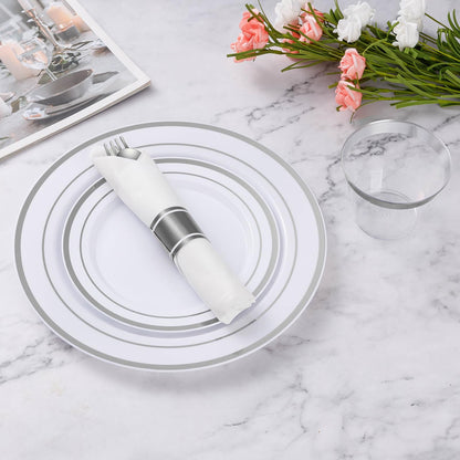 Goodluck Fancy Disposable Pre-Rolled Silver Plastic Silverware for Party, Wedding