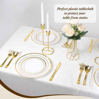 Goodluck 54 Inch X 300 Feet White Plastic Table Cloths with Cutter Box