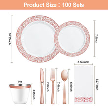 Goodluck 700-Piece Disposable Relief Rose Gold Plastic Dinnerware Set for 100 Guests