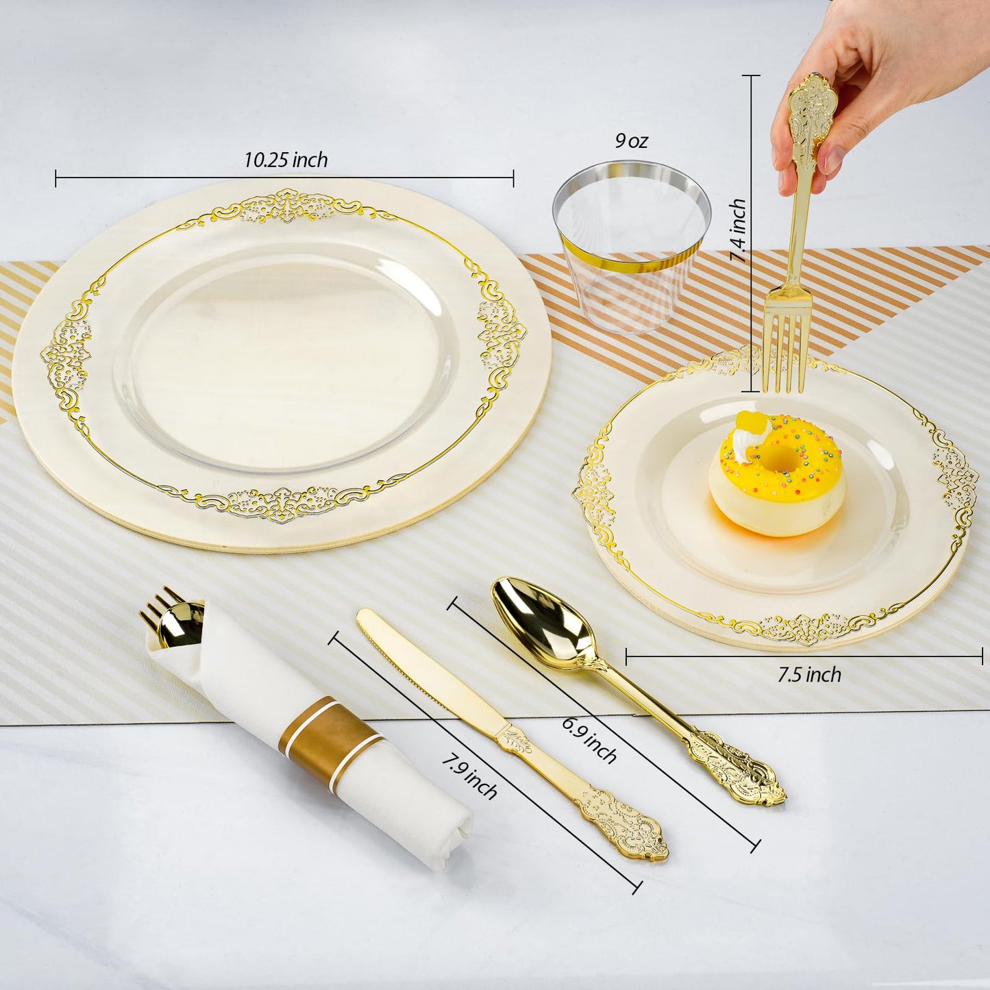 Goodluck 350PCS Disposable Clear with Gold Rim Plastic Dinnerware Sets for 50 Guests