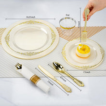 Goodluck 350PCS Disposable Clear with Gold Rim Plastic Dinnerware Sets for 50 Guests