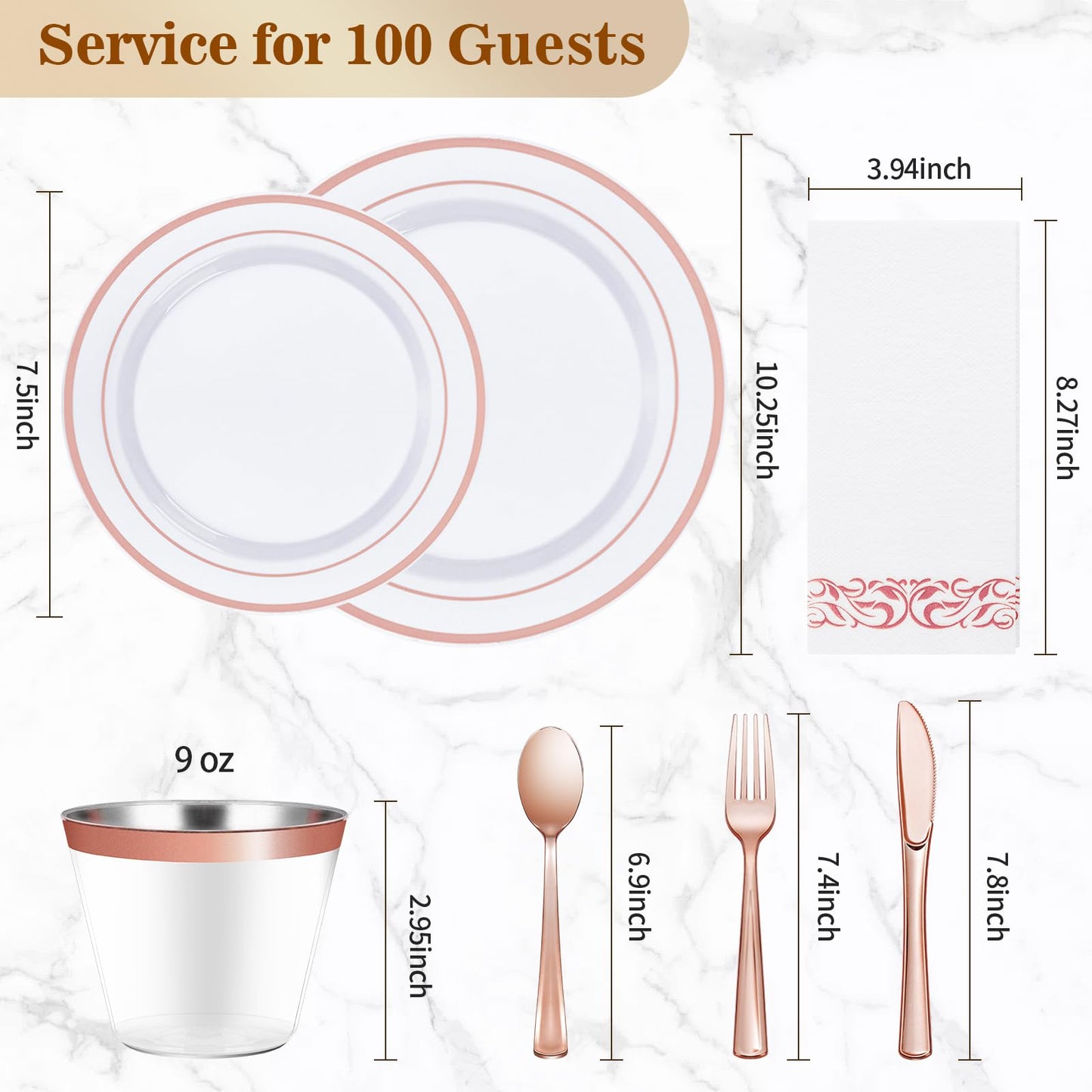 Goodluck 700-Piece Disposable Rose Gold Plastic Dinnerware Set for 100 Guests