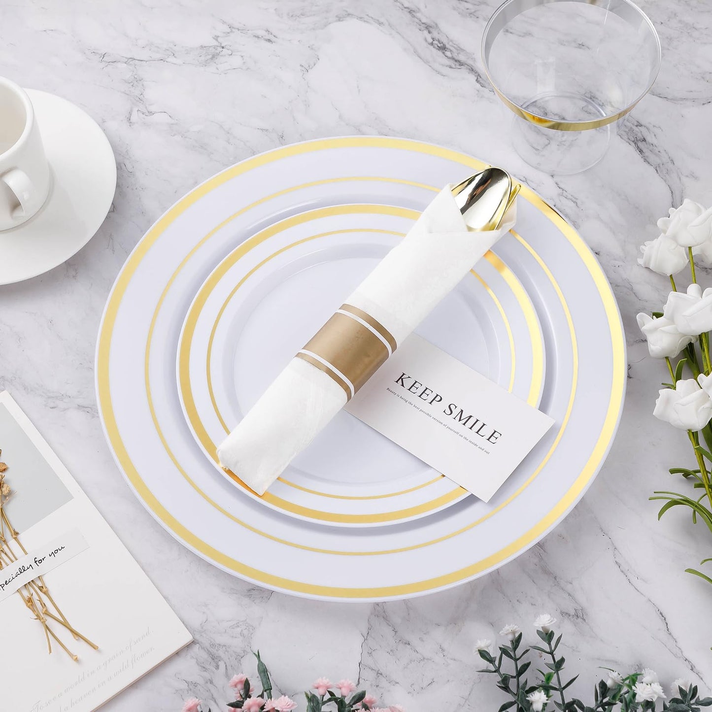 Goodluck 100 Pack Pre-Rolled Gold Plastic Silverware Set