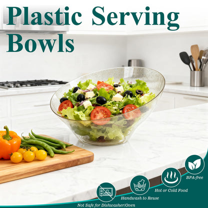 Disposable 20 OZ Angled Plastic Serving Bowls for Salad & Fruit