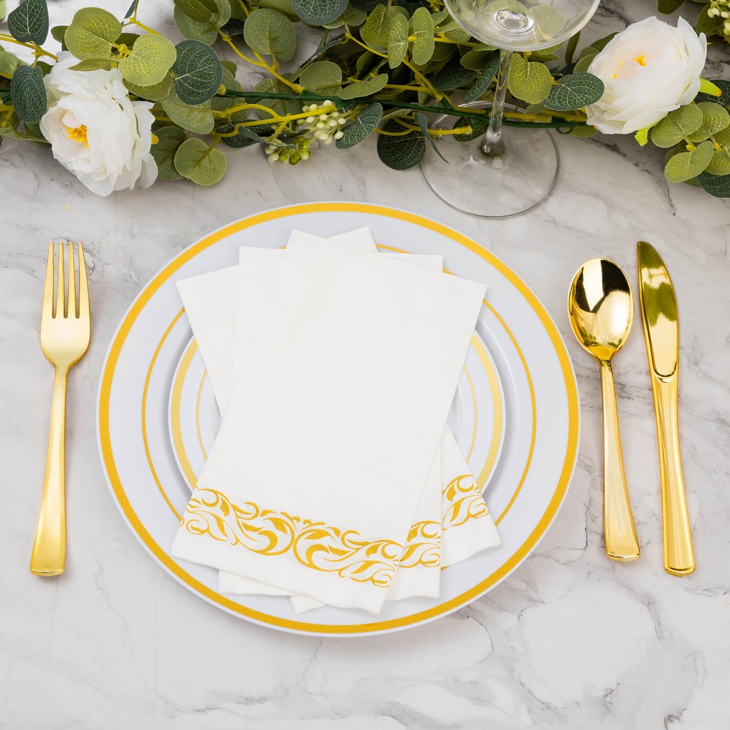 Goodluck Disposable 3-Ply with Gold Trim Dinner Paper Napkins