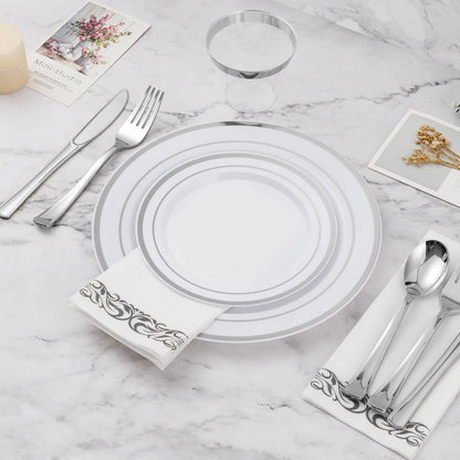 Goodluck 700-Piece Disposable Silver Plastic Dinnerware Set for 100 Guests