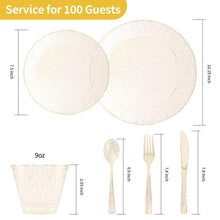 Goodluck 600 Piece Disposable Gold Glitter Dinnerware Plastic Set for 100 Guests