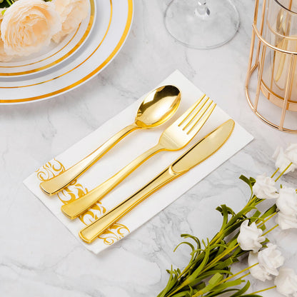 Goodluck Disposable 3-Ply with Gold Trim Dinner Paper Napkins