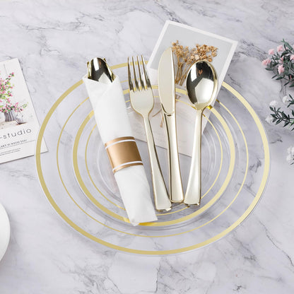 Goodluck 350-Piece Disposable Clear Gold Plastic Dinnerware Set for 50 Guests