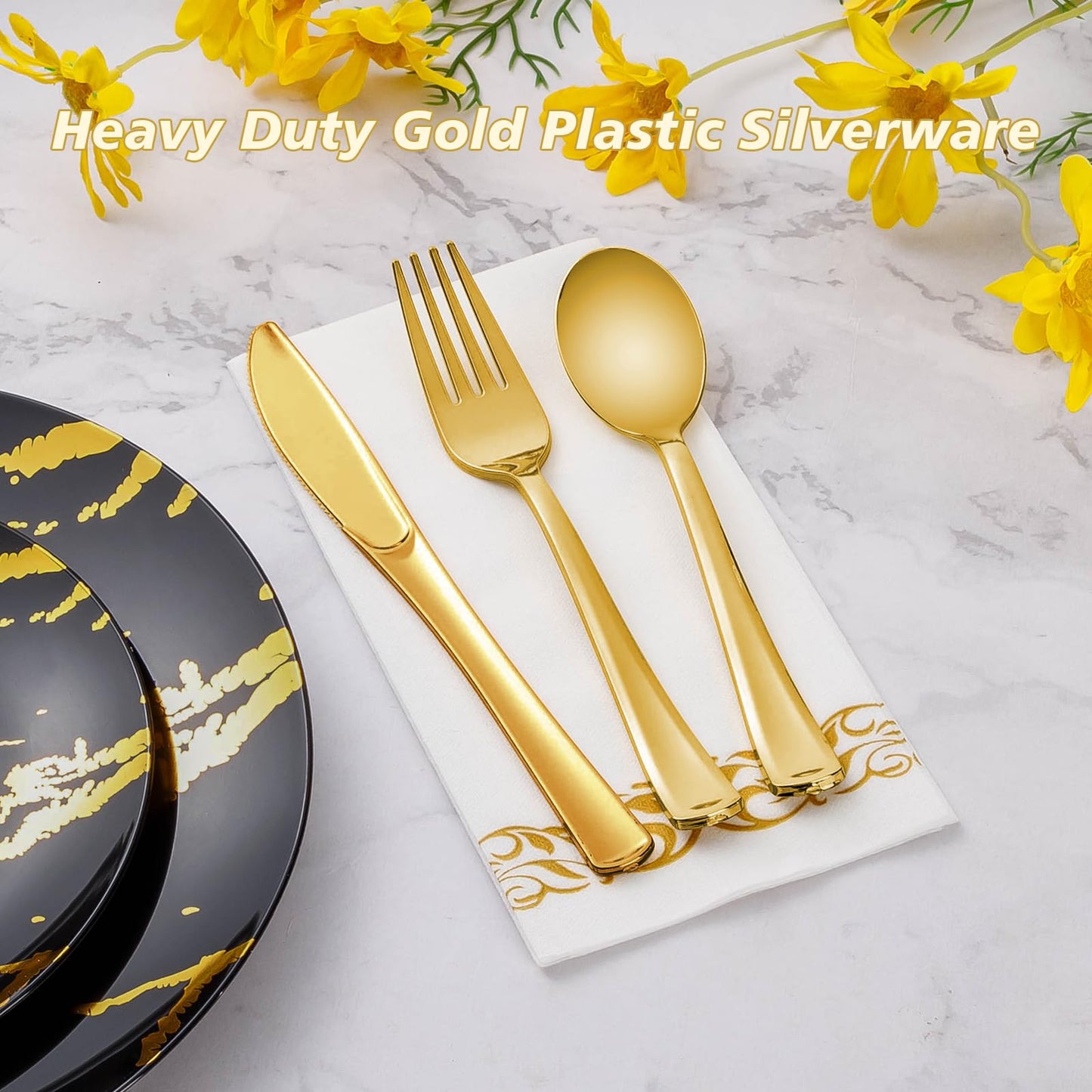 Goodluck Disposable Gold Plastic Cutlery Set  for Wedding, Party, Birthday, Holidays