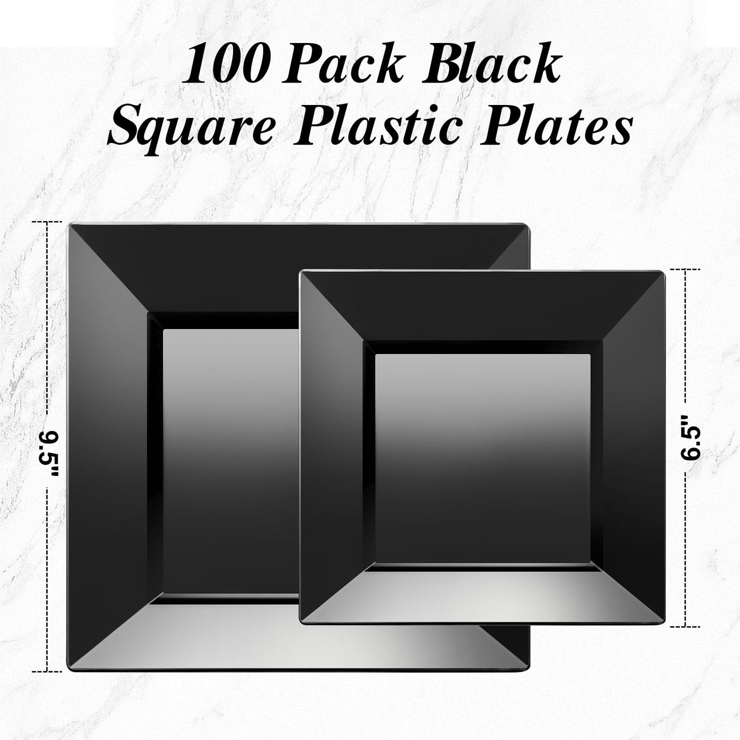 Goodluck Heavy Duty Disposable Square Black Plastic Plates for Wedding, Holiday Party, Birthday, Halloween