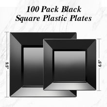 Goodluck Heavy Duty Disposable Square Black Plastic Plates for Wedding, Holiday Party, Birthday, Halloween