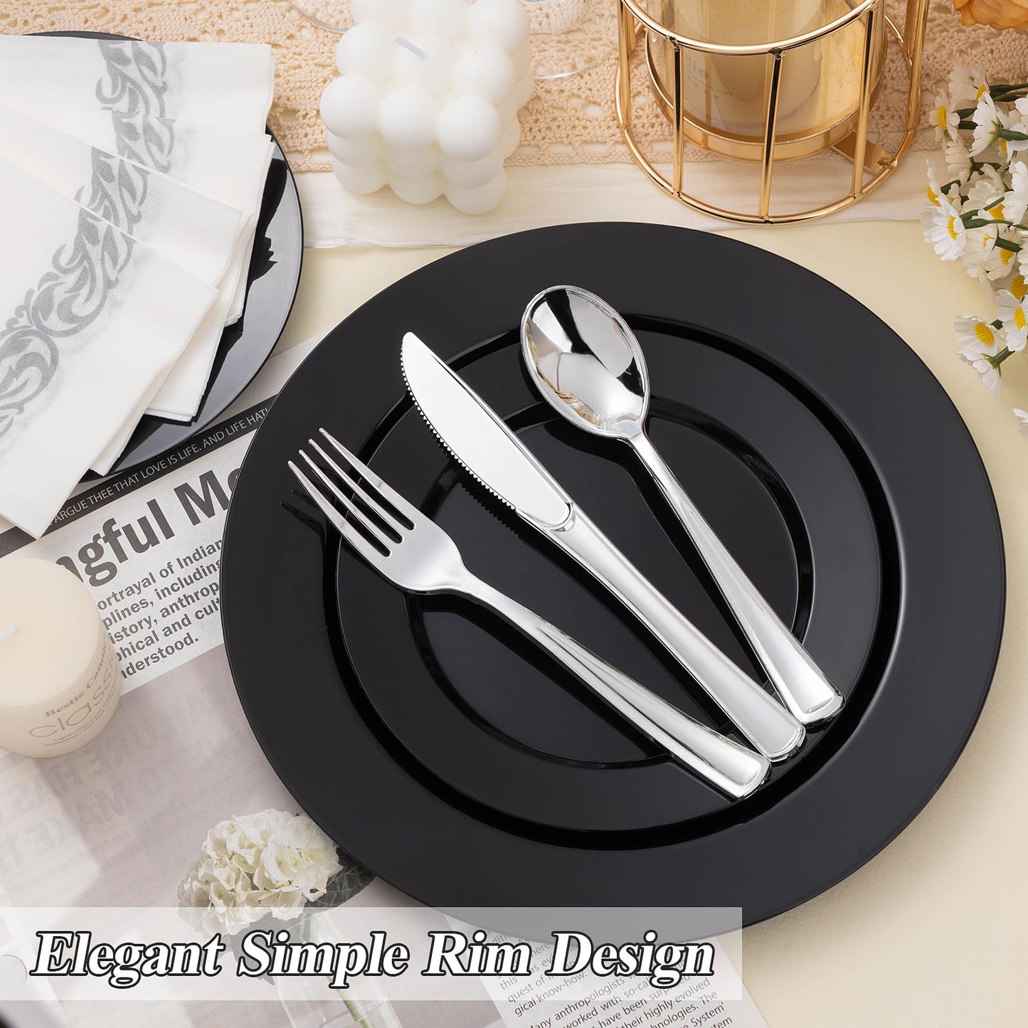 Goodluck Disposable Black Plastic Plates Set