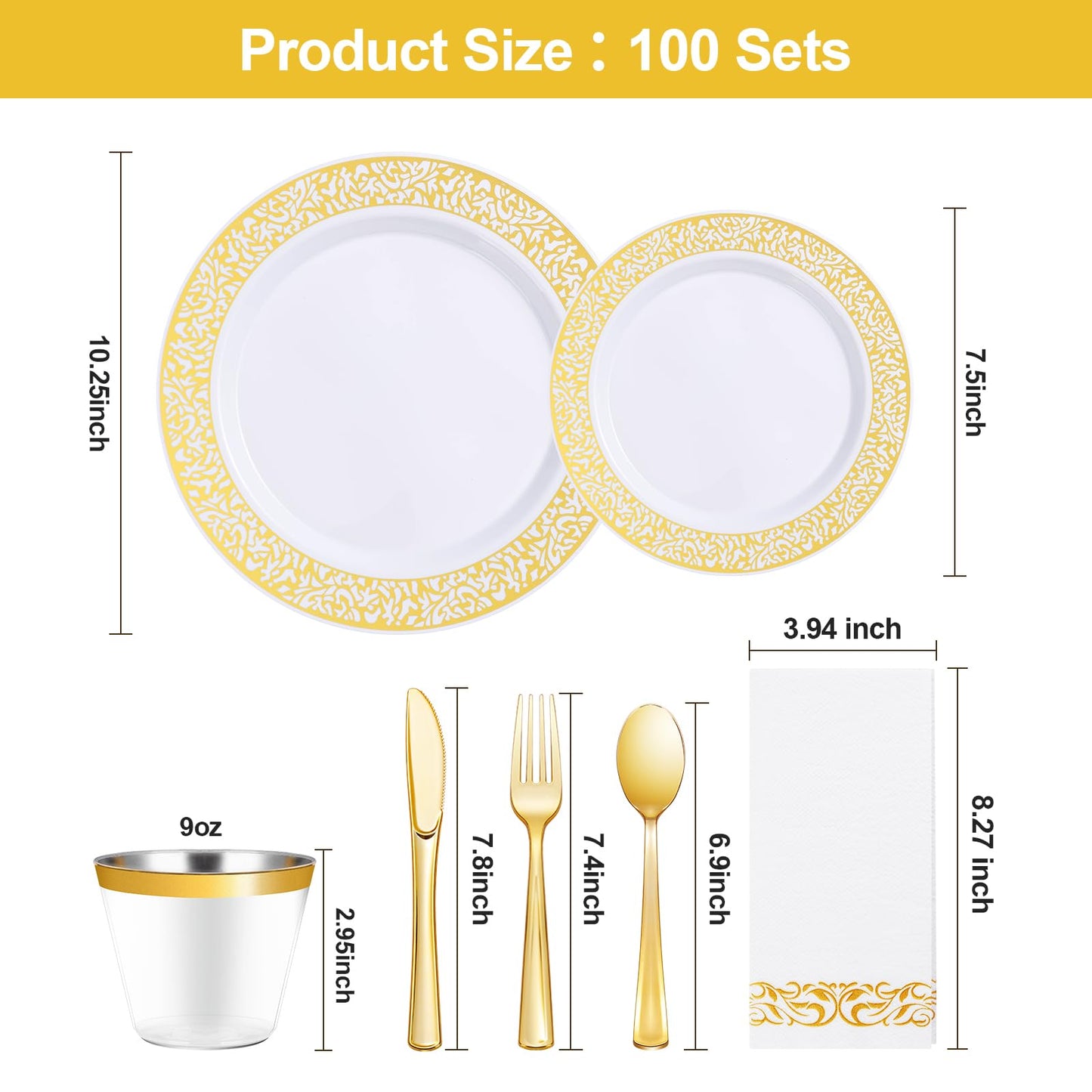 Goodluck 700PCS Disposable Gold Plastic Dinnerware Set for 100 Guests
