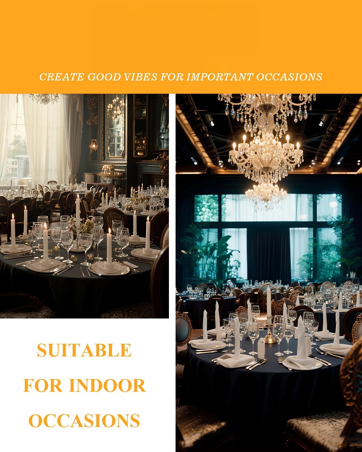 Goodluck 6 Pack Fabric Washable Decorative Black Round Polyester Table Cloths for Halloween, Parties, Weddings, Holiday, Events