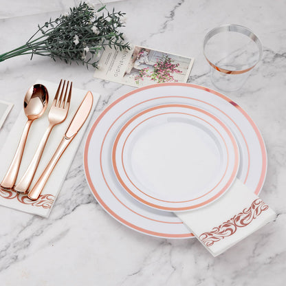 Goodluck 700-Piece Disposable Rose Gold Plastic Dinnerware Set for 100 Guests