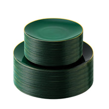 Goodluck Green with Gold Rim Disposable Plastic Plates for Party, Wedding