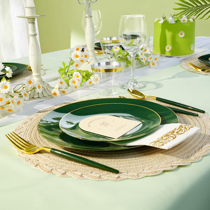 Goodluck Disposable Green and Gold Plastic Dinnerware Set