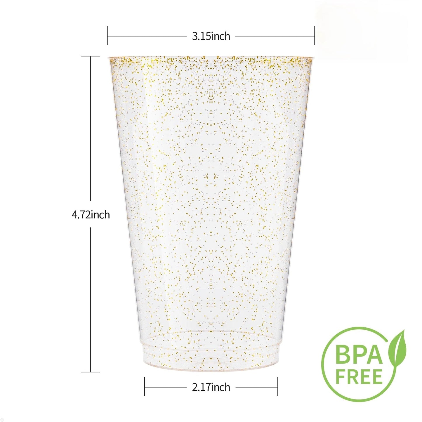 Goodluck 14 oz Disposable Gold Glitter Plastic Cups