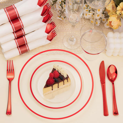 Goodluck Disposable Clear with Red Rim Plastic Dinnerware Set