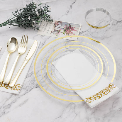 Goodluck 700-Piece Clear Gold Disposable Dinnerware Set for 100 Guests