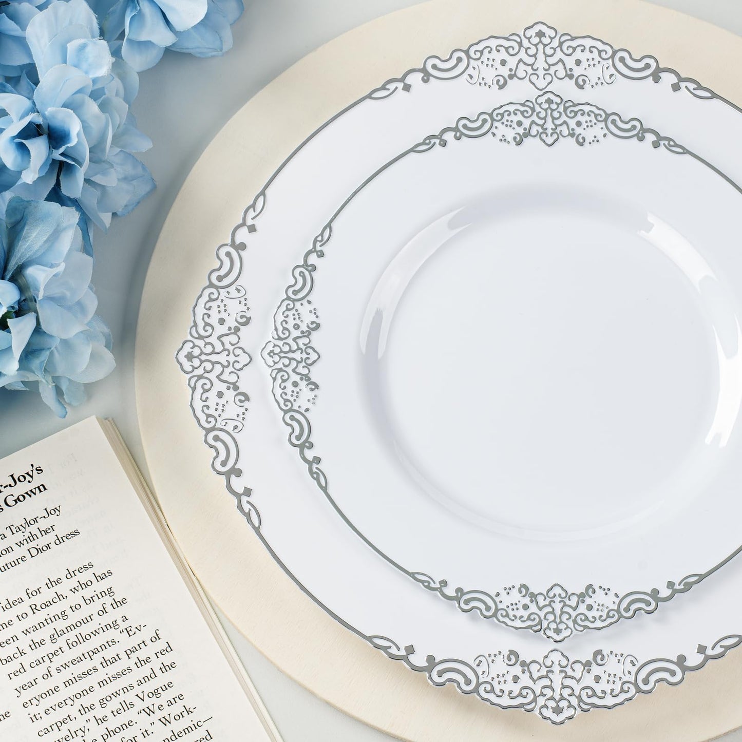 Goodluck 350PCS Disposable Silver Plastic Dinnerware Sets for 50 Guests