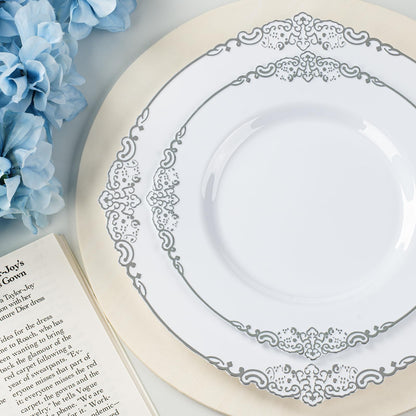 Goodluck 350PCS Disposable Silver Plastic Dinnerware Sets for 50 Guests