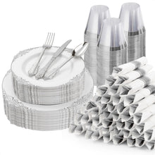 Goodluck 350PCS Disposable Silver Plastic Dinnerware Sets for 50 Guests
