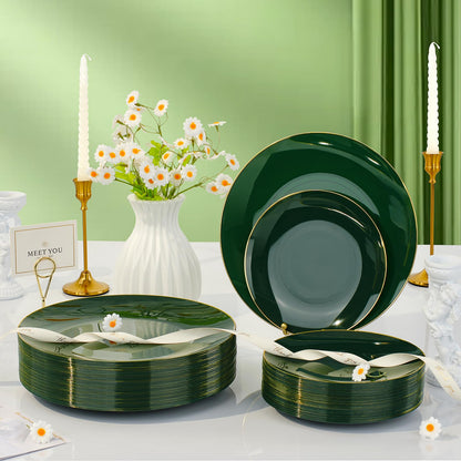 Goodluck Disposable Green and Gold Plastic Dinnerware Set