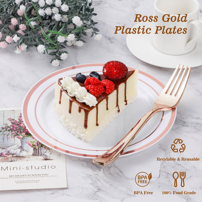 Goodluck 200-Piece Disposable Rose Gold Plastic Plate Set