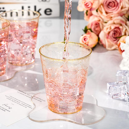 Goodluck 12 oz Disposable Gold Glitter Plastic Cups