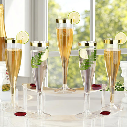 Goodluck 36 Pack 6.5 oz Disposable Plastic Clear Champagne Flutes with Gold Rim Wedding, Engagement, Party, Mimosa Bar