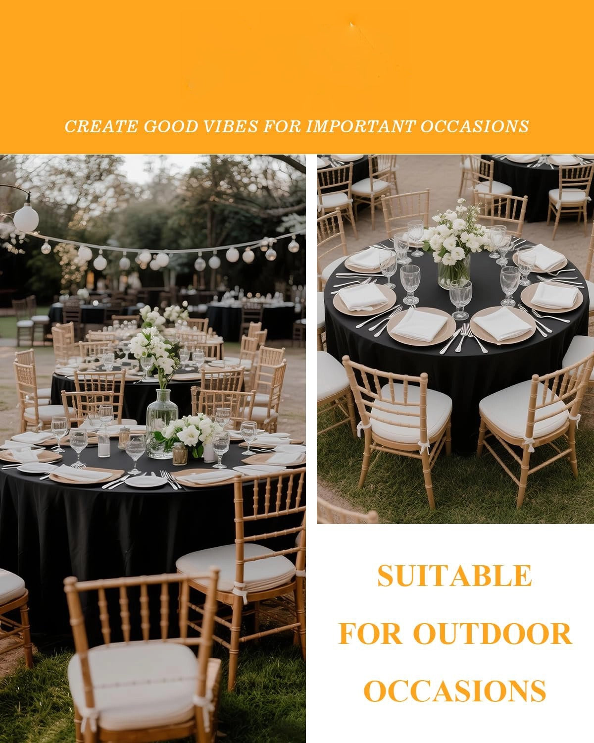 Goodluck 6 Pack Fabric Washable Decorative Black Round Polyester Table Cloths for Halloween, Parties, Weddings, Holiday, Events