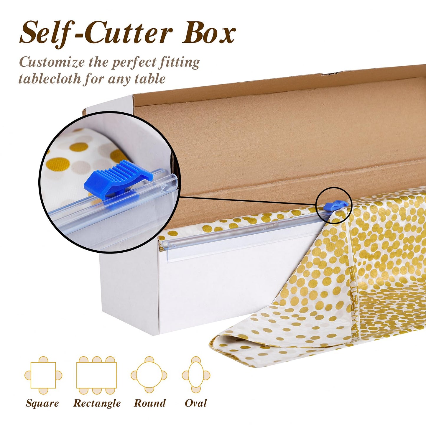 Goodluck 54 Inch X 300 Feet White Gold Dot Plastic Table Cloths with Cutter Box