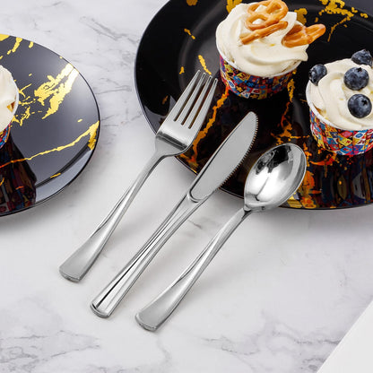 Goodluck Disposable Heavy Duty Silver Plastic Forks for Weddings, Parties, Dinners