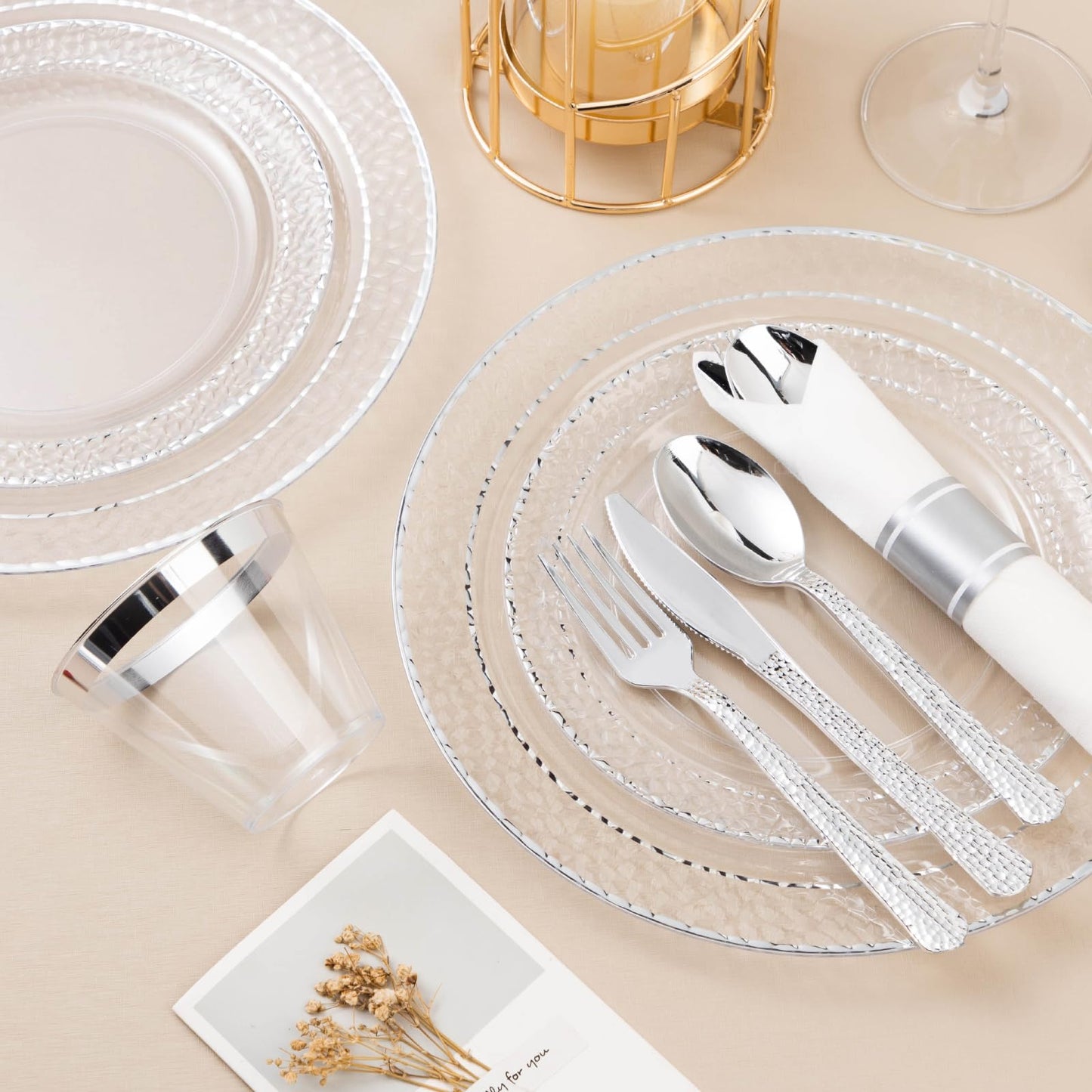 Goodluck 350PCS Disposable Clear Plastic Dinnerware Set for 50 Guests